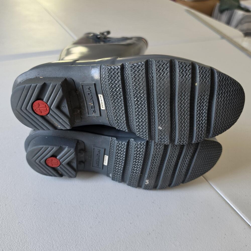 Hunter Rain Boots Womens Size 8 Gray Knee High Rubber Waterproof Logo Buckle - Picture 10 of 12